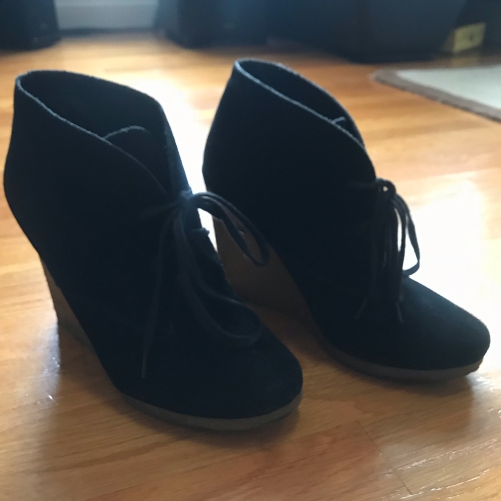 Black Suede Wedged Booties (EU 40 but fit like 39)